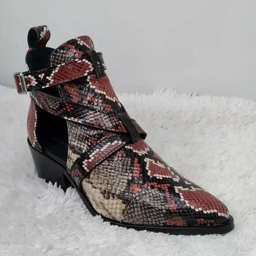 All saints Snake Print Pointed Buckle Booties 10 M